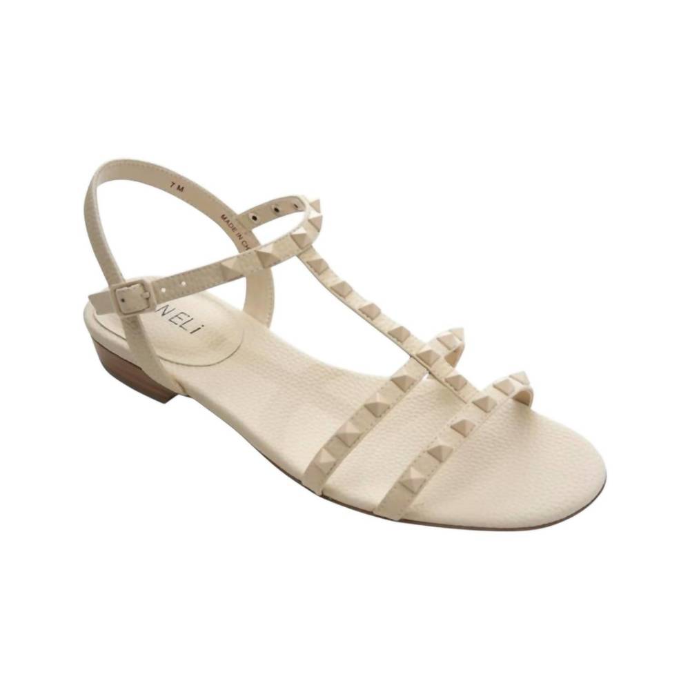 Vaneli Cream Studded T-Strap Sandals